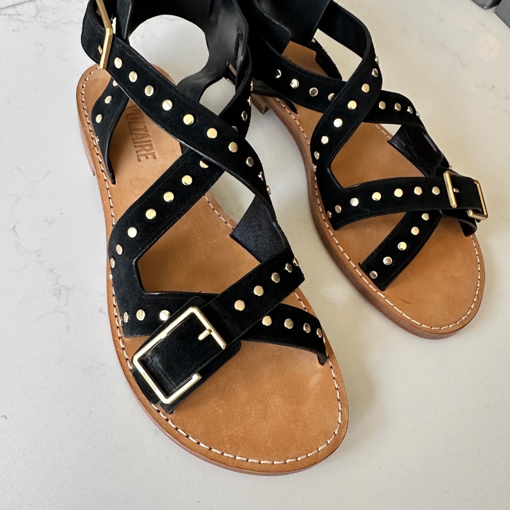 🖤💛 Zadig & Voltaire | Women's Cecilia Studded Strap Sandals ✨ - Picture 10 of 12